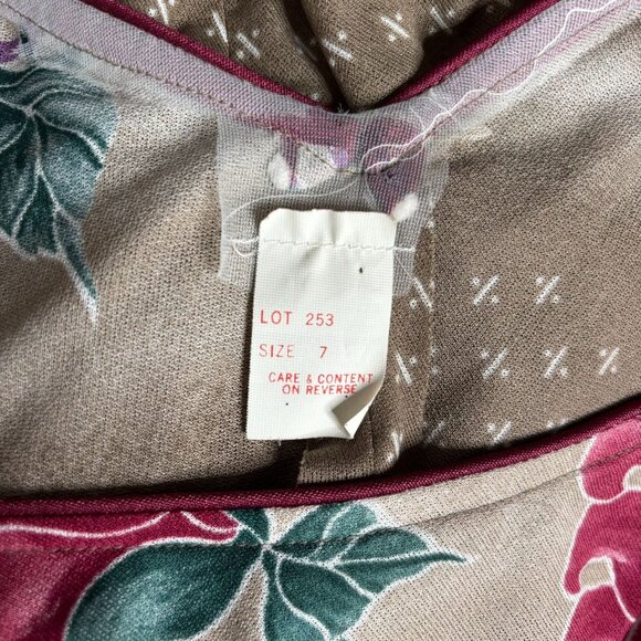 Vintage 80s Floral Short Sleeve Dress Small Slightly Sheer Tie Sleeves Elastic - Picture 7 of 8